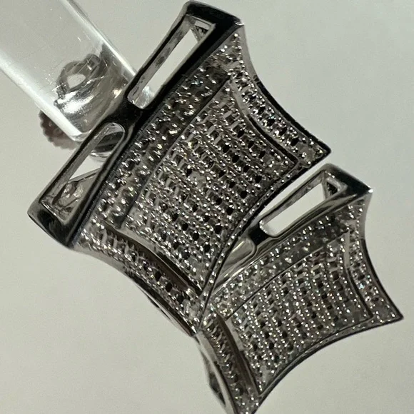 Mens 14K White GoldOver Solid Sterling SilverDiamonds DesignerEarrings